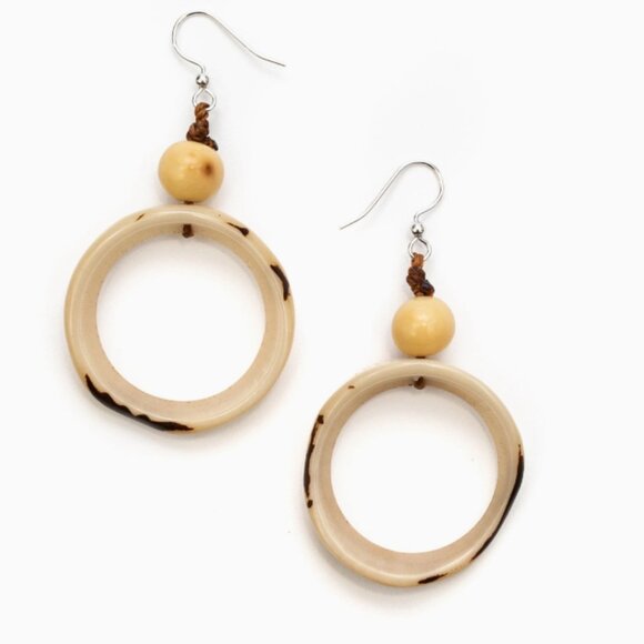 TAGUA Ring of Life Sustainable Vegan Ivory Dangle Hoop Earrings - Picture 2 of 7